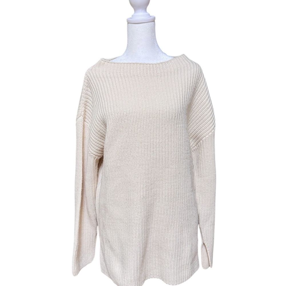 Zara Cream Ribbed Knit Sweater | Slouchy Fit | Size M